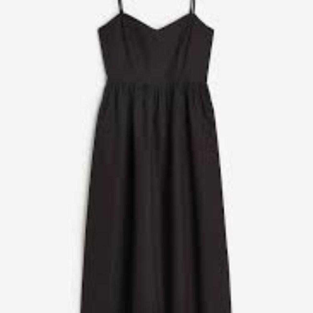 H&M Black Linen Blend Smocked Back Midi Dress Small